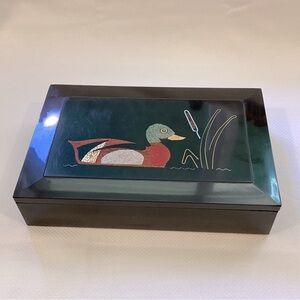 Vintage 1970’s Couroc of Monterey Black Box with Mallard Deck Inlay  Jewelry